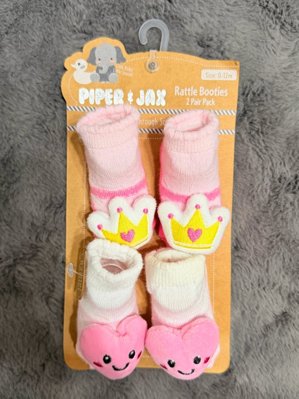 Piper Pink, Light Pink & White Crown Rattle Baby Socks - 2 Pack